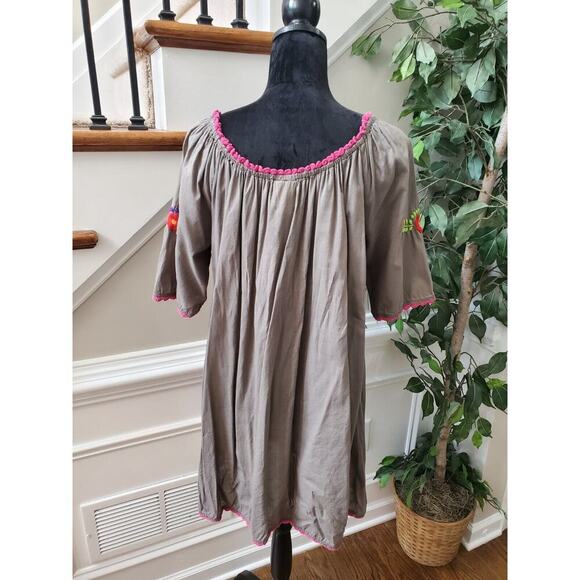 IVY Jane Embroidered Gray Cotton Round Neck 3/4 Sleeve Knee Length Dress Size XS - Picture 8 of 12